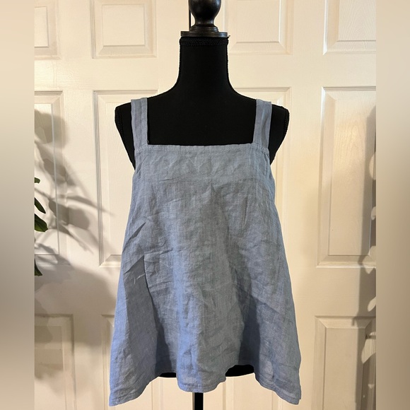 Kohl’s | Kaktus Brand Baby Doll Light Blue 100% Linen Sleeveless Blouse/Top Sz M - Picture 1 of 8